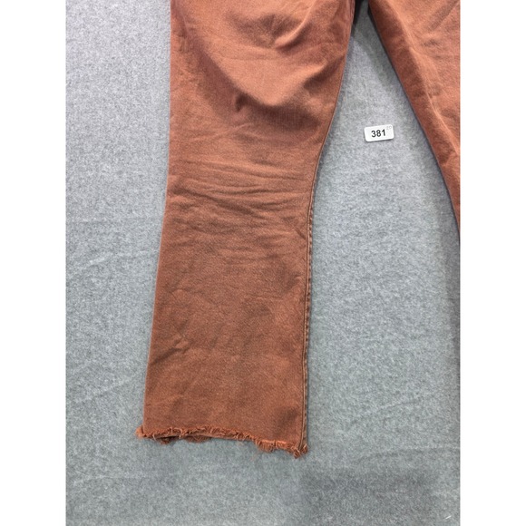 LOFT Kick Crop Jeans Terracotta Brown High Rise Raw Hem Flare Pants Womens 30/10 - Picture 14 of 16